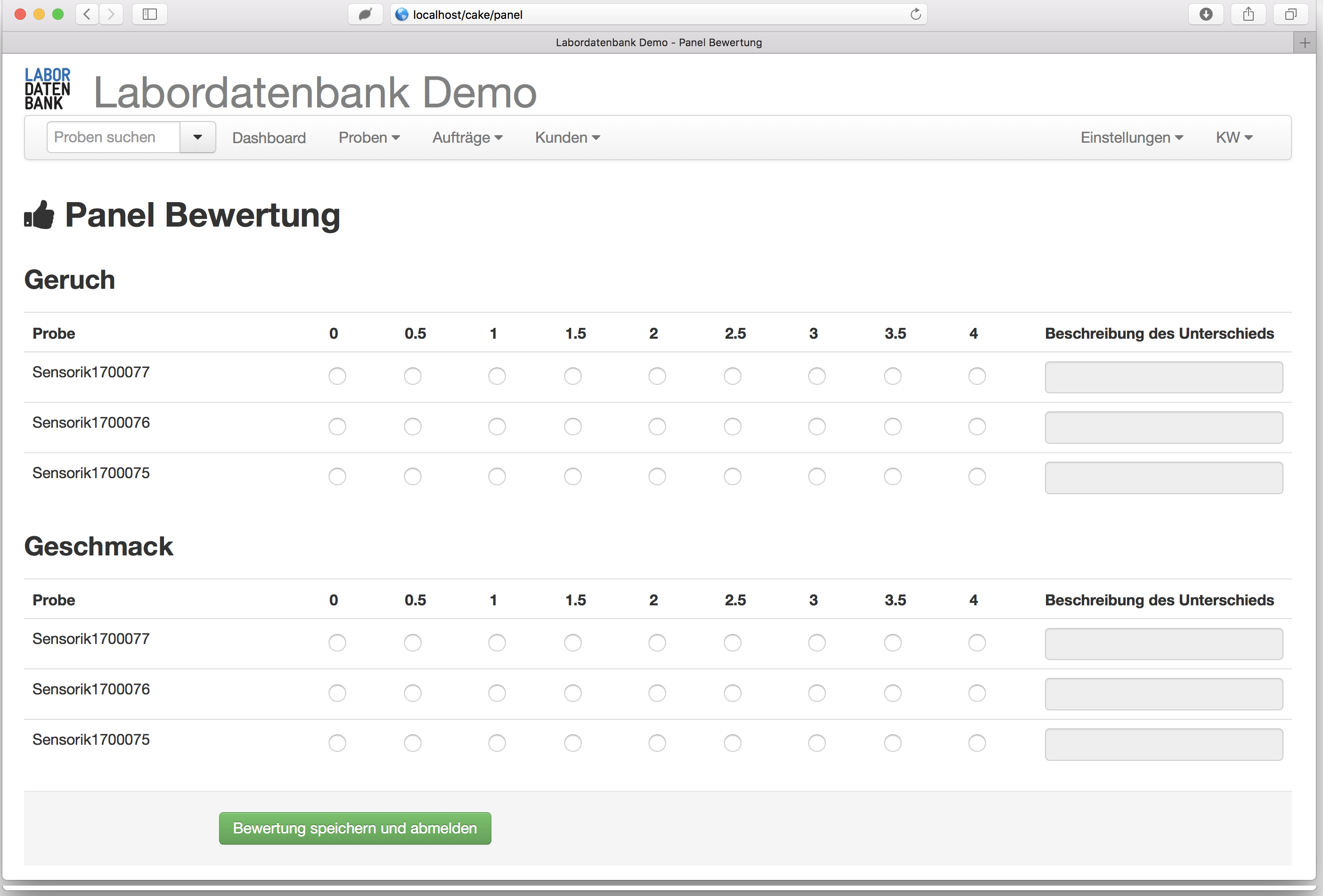 Sensorik Panel Lebensmittel Software LIMS